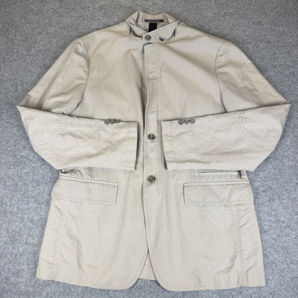 Henry Cottons Men Beige Safari Utility Jacket Blazer Size 100 Large Cotton Coat